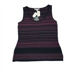 St. John Collection Santana Knit Top M Striped Sleeveless Tank Wool Rayo…